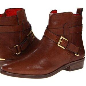 COACH Leoda Brown Ankle Boots - Dark Ginger Shiny Distressed Leather